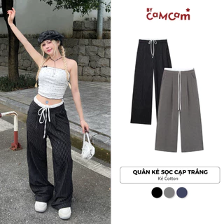 Quần Dài Kẻ Sọc 𝑩𝒚𝒄𝒂𝒎𝒄𝒂𝒎 Phối Cạp Chun Trắng Ống Rộng Wide Striped Pants
