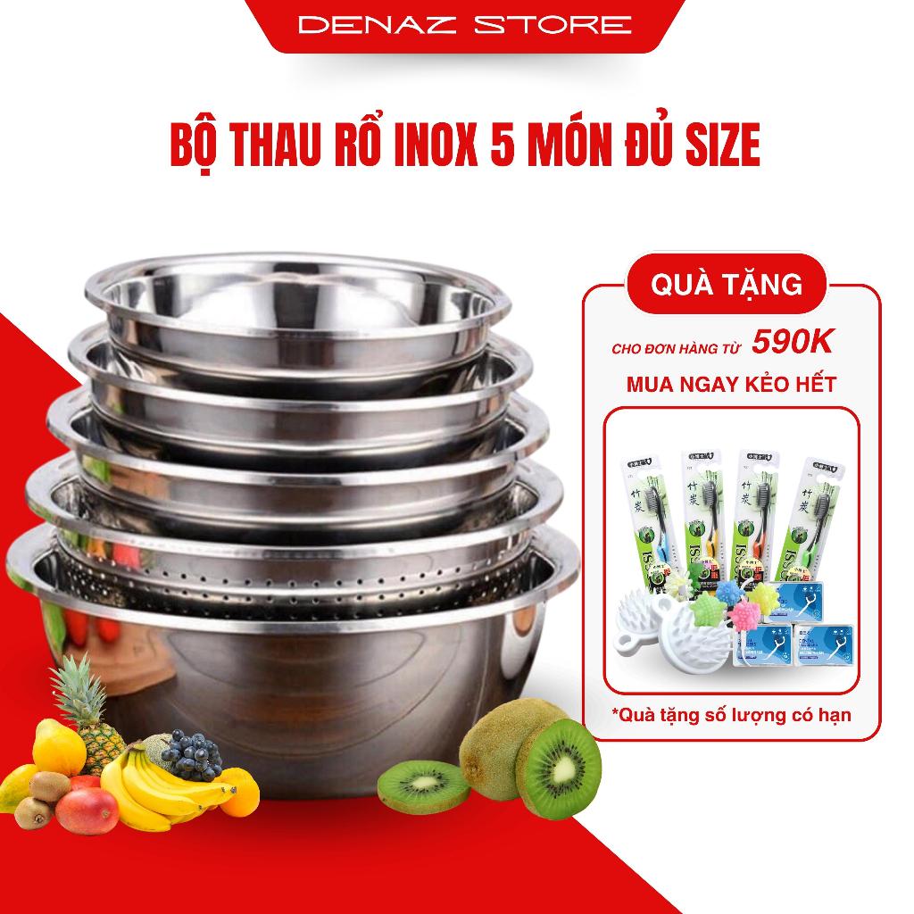 Bộ 5 Thau Rổ Inox Cao Cấp Đủ Size Chậu Inox Rửa Đựng Đa Năng, Luôn Sáng ...