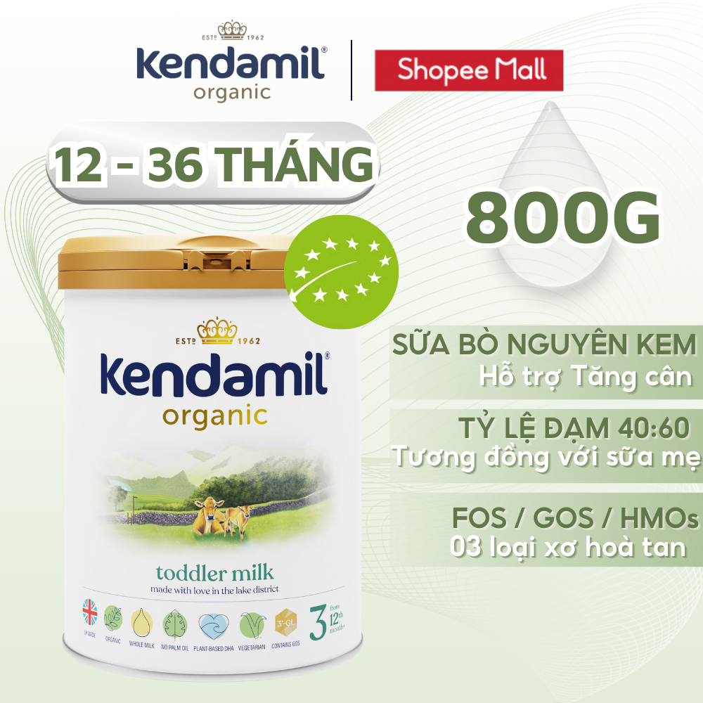 Ảnh Sữa Công Thức Hữu Cơ Kendamil Organic chứa HMOs Số 3 (800g) - Sữa Bột Nguyên Kem Tối ưu Hấp thụ 1