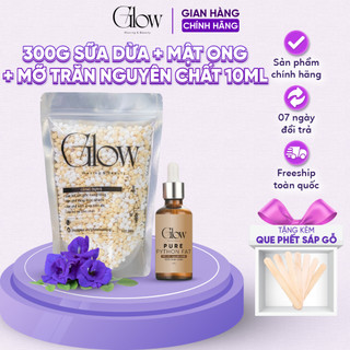 Combo 300Gr Sáp Wax Lông Nóng Mật Ong Sữa Dừa GLOW WAXING+ Mỡ Trăn Nguyên Chất 100% 10ml CHE TÊN