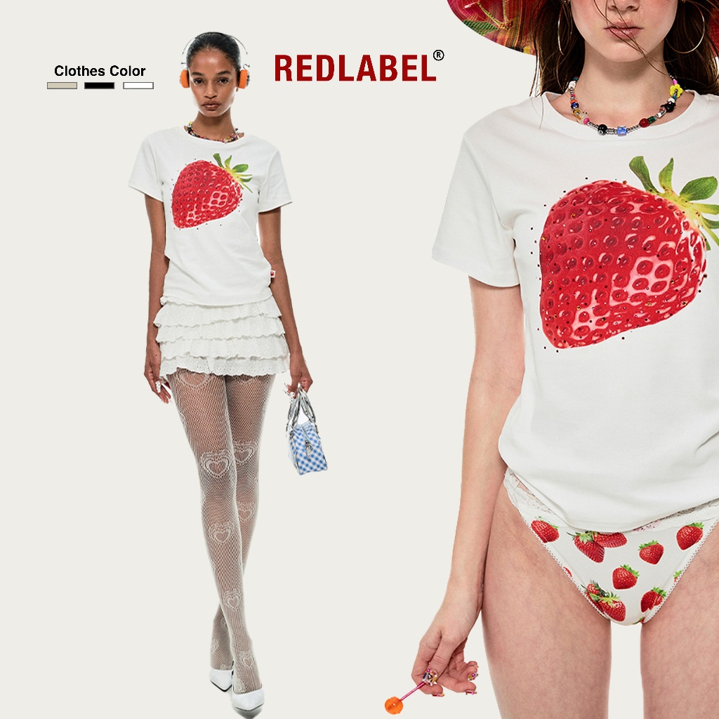 Áo Thun Baby Tee Nữ REDLABEL In STRAWBERRY Chất Liệu Thun Co Giãn 2 Chiều Cao Cấp Thoáng Mát Hình In Năng Động Cá Tính