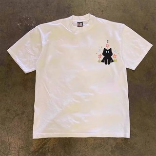 Áo Phông Cổ Tròn Nam Nữ Đẹp Phối Họa Tiết Mèo Lazy Black 2 Mặt Năng Động Chất Liệu Cotton Khô Siêu Thoáng Mát