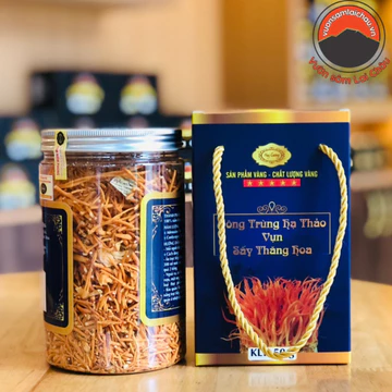 Đông trùng hạ thảo sấy khô thăng hoa Huy Cương (sợi vụn, lọ 50g). Nấm đông trùng hạ thảo ngâm rượu, mật ong, pha trà