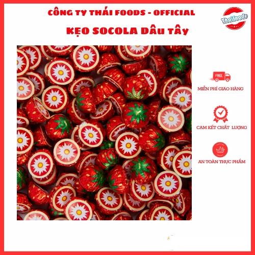 Kẹo Sô cô la hình dâu Tây Thái Foods, lọ tròn 50 chiếc, thùng 24 lọ (1 lọ)