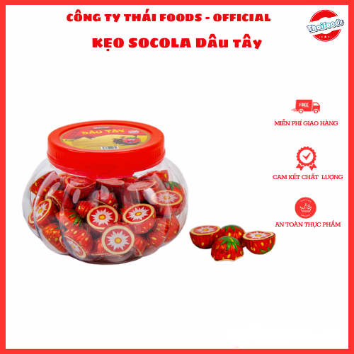 Kẹo Sô cô la hình dâu Tây Thái Foods, lọ tròn 50 chiếc, thùng 24 lọ (1 lọ)