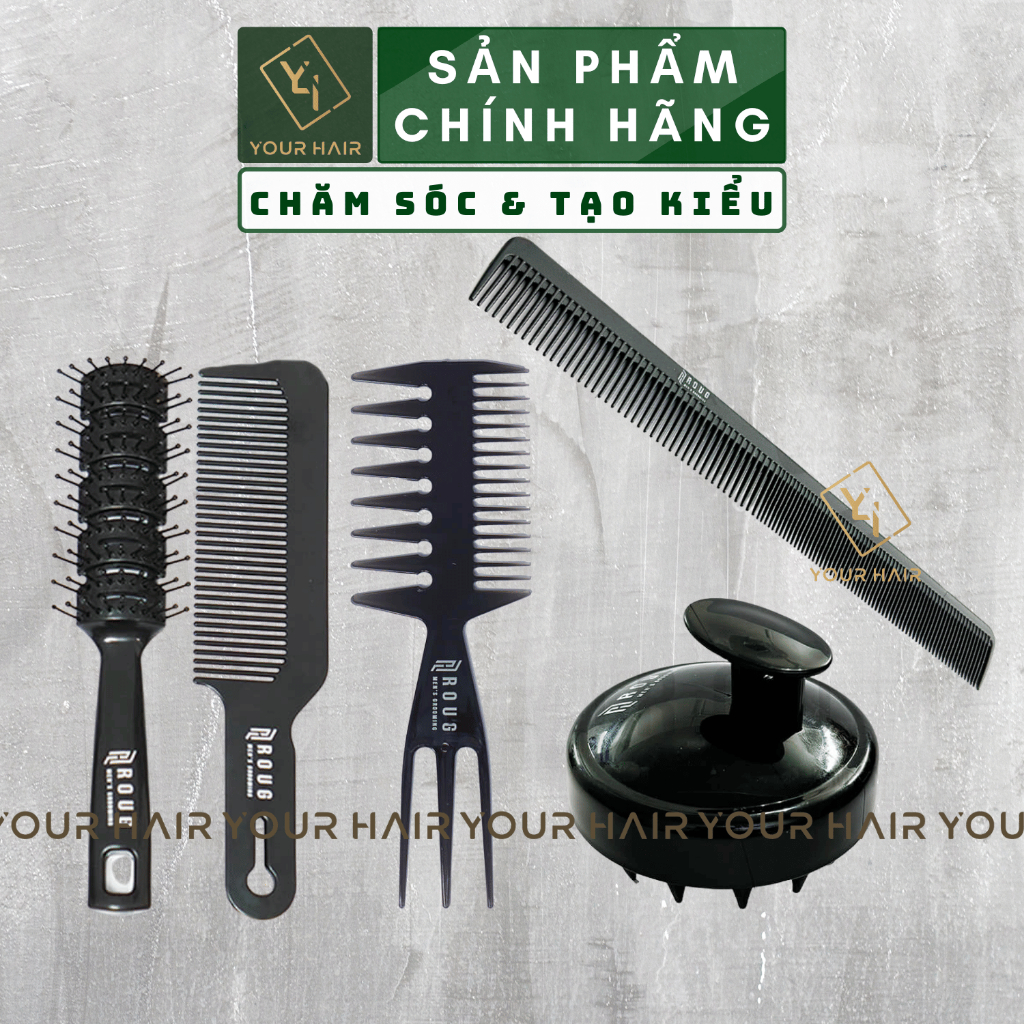 Bộ Lược Cao Cấp Roug Men's Grooming | Lược Xương Cá - Lược Bán Nguyệt - Lược Răng Khít - Lược Chải Tóc - Lược Gội Đầu