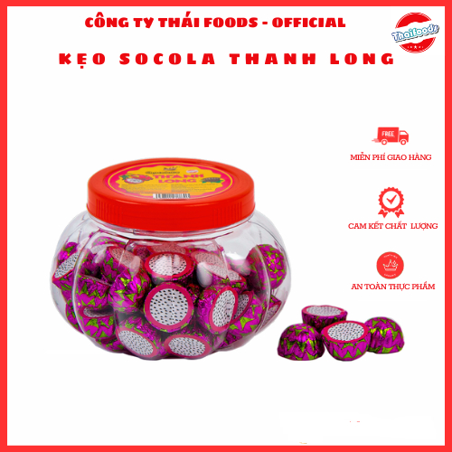Lọ 50 viên kẹo Socola hình Thanh Long thương hiệu Thái Foods, kẹo trẻ em