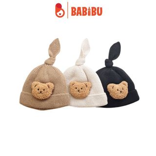 Mũ len thắt nút họa tiết gấu đáng yêu cho bé từ 6 tới 24 tháng