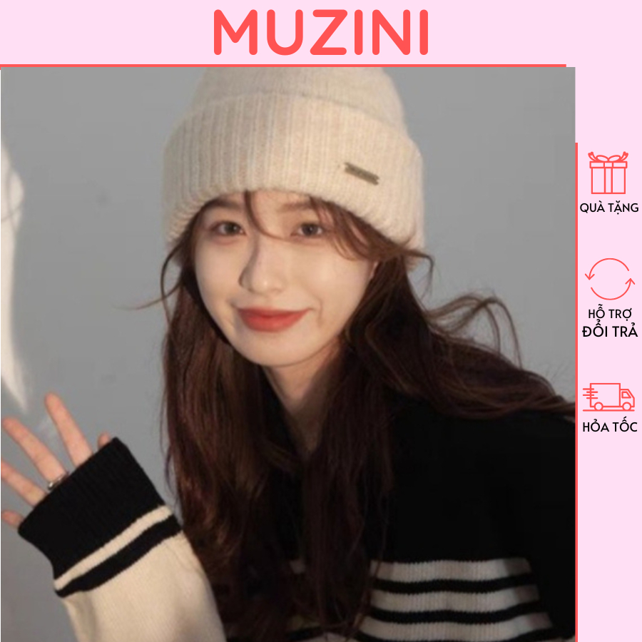 Mũ len unisex Nón len trơn chất dày co dãn tốt hoạ tiết trơn phối tag ...