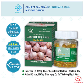 Dầu Tỏi Tuệ Linh - Tăng Sức Đề Kháng, Phòng Bệnh Đường Hô Hấp, Giảm Mỡ Máu (Hộp 100 Viên)