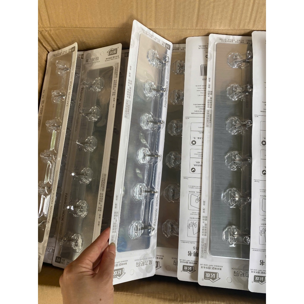 (LOẠI XỊN) Thanh 6 Móc dán tường Siêu Dính Hàng Cao Cấp bl (HOA TRÒN)