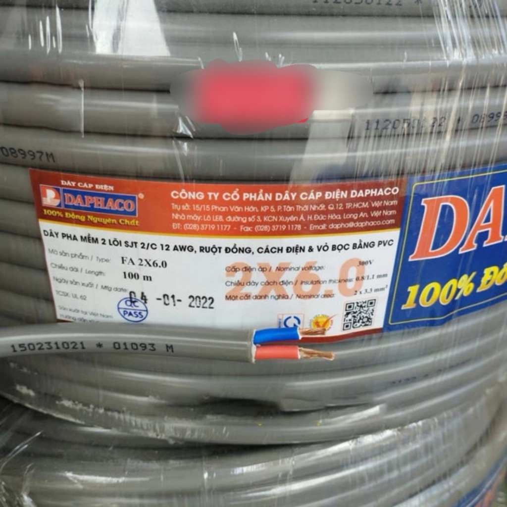 BÁN LẺ 1M -Dây điện đôi 2x6.0 Daphaco - dây pha tròn xám 2 lớp vỏ bọc ...
