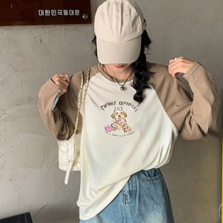 MÀU MỚI Áo dài tay phối màu in hình JULY fashion2023, Áo thun nữ tay dài phối màu chất Cotton xược form rộng dáng dài