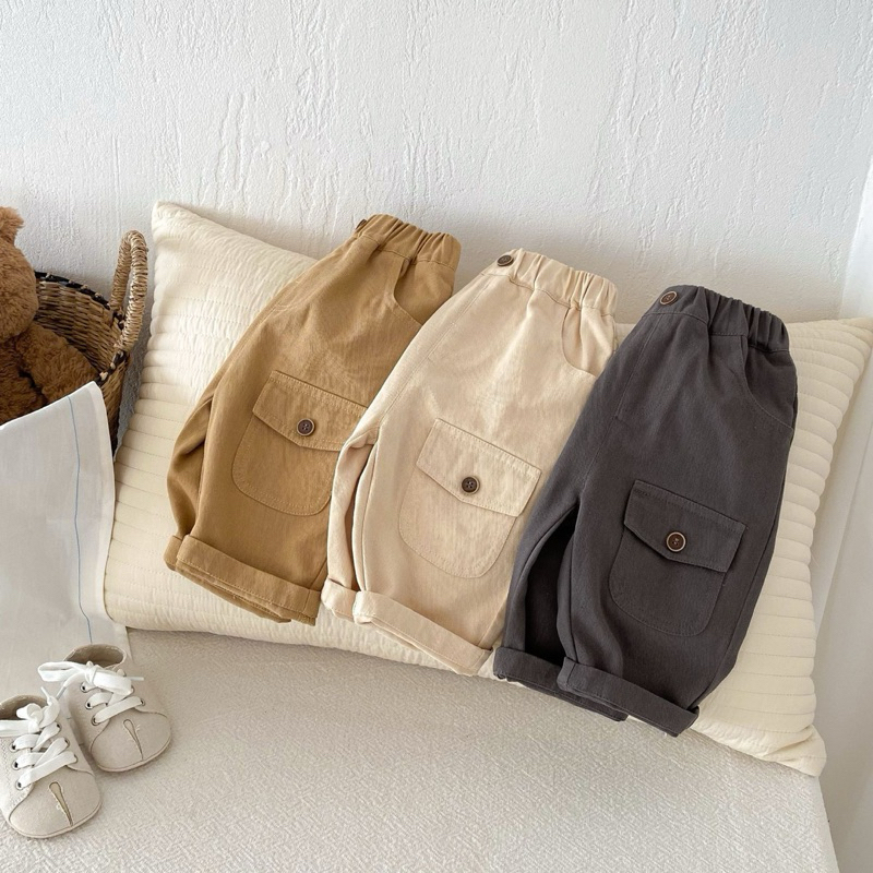 (ORDER) Quần chun kaki túi cúc hộp một bên lệch dành cho bé trai