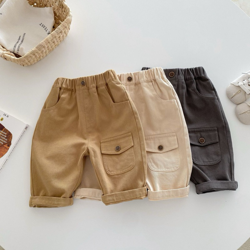 (ORDER) Quần chun kaki túi cúc hộp một bên lệch dành cho bé trai