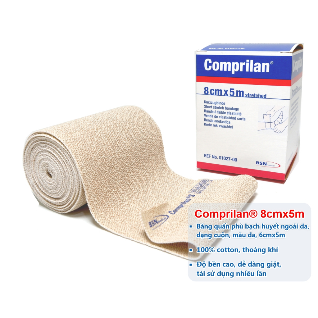 Ảnh Comprilan - Băng Quấn Phù Bạch Huyết Lớp 3, Dạng Cuộn, Màu Da, Size 8cmx5m 2