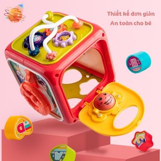 Hộp âm nhạc đa năng cho bé giáo dục phát triển sớm cho bé 6 mặt chất liệu an toàn có kèm pin (Hộp bò bận rộn-688-60 )