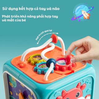 Hộp âm nhạc đa năng cho bé giáo dục phát triển sớm cho bé 6 mặt chất liệu an toàn có kèm pin (Hộp bò bận rộn-688-60 )