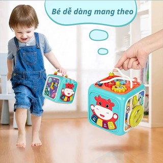 Hộp âm nhạc đa năng cho bé giáo dục phát triển sớm cho bé 6 mặt chất liệu an toàn có kèm pin (Hộp bò bận rộn-688-60 )