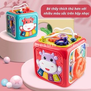Hộp âm nhạc đa năng cho bé giáo dục phát triển sớm cho bé 6 mặt chất liệu an toàn có kèm pin (Hộp bò bận rộn-688-60 )