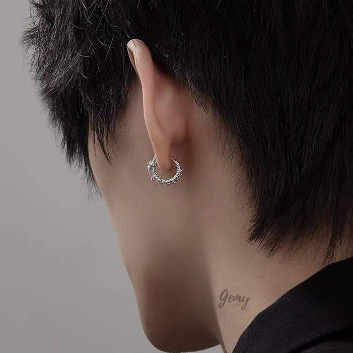 Khuyên tai tròn nam bạc 925 thiết kế hình con rồng cực ngầu unisex, Dragon (1 chiếc) | GEMY SILVER KN126
