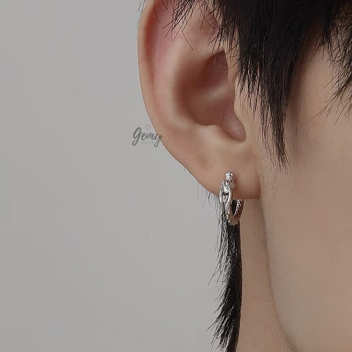 Khuyên tai tròn nam bạc 925 thiết kế hình con rồng cực ngầu unisex, Dragon (1 chiếc) | GEMY SILVER KN126
