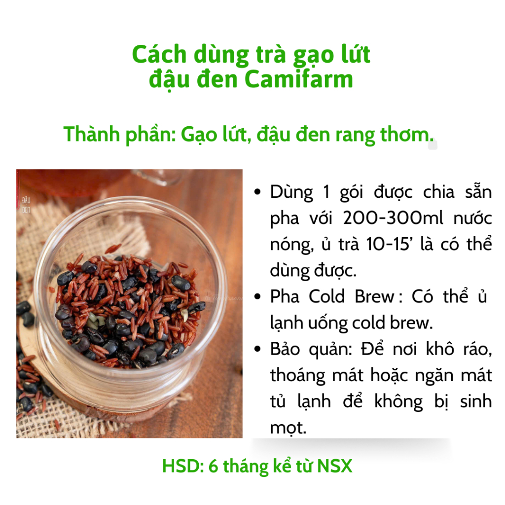 Ảnh Trà gạo lứt đậu đen Camifarm gạo lứt huyết rồng đậu đen xanh lòng thanh nhiệt lợi sữa tốt cho mẹ và bé 2