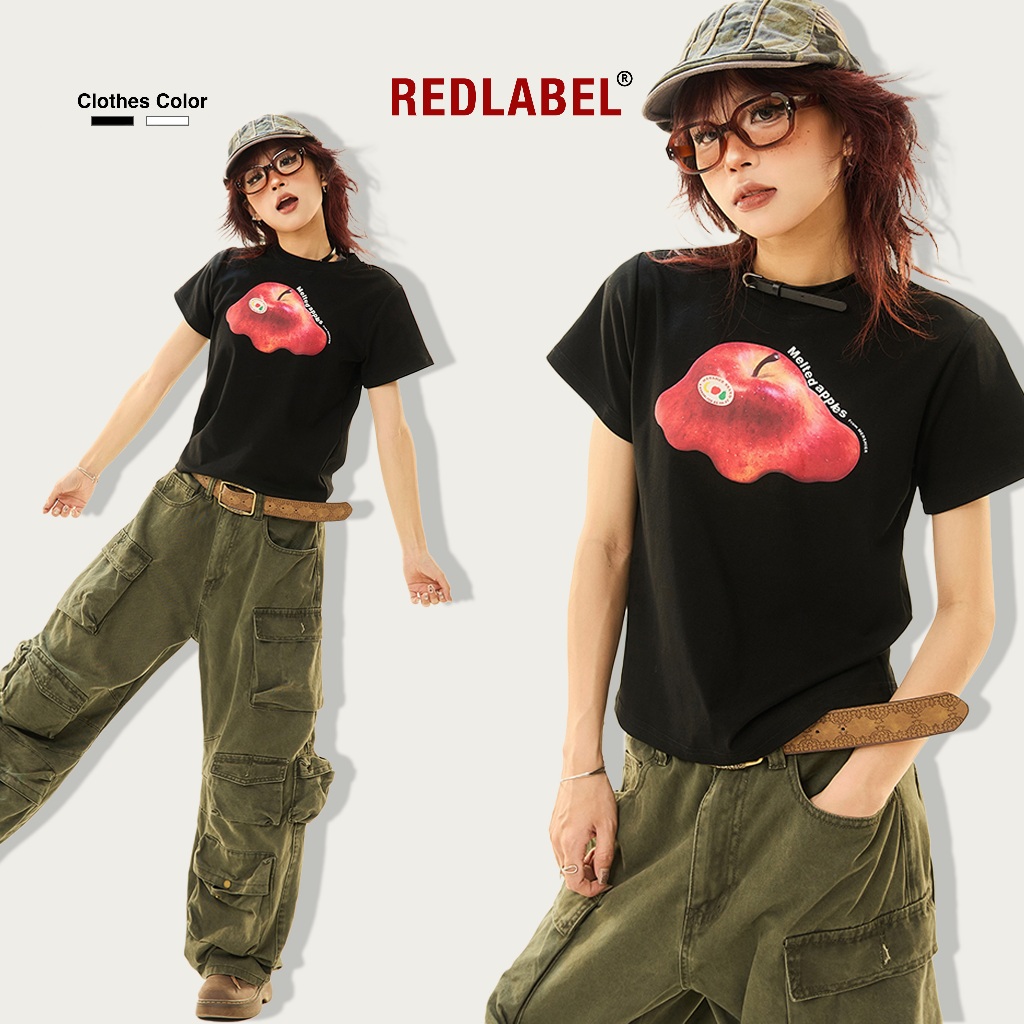 Áo Thun Baby Tee Nữ REDLABEL In APPLE Chất Liệu Thun Co Giãn 2 Chiều Cao Cấp Thoáng Mát Hình In Năng Động Cá Tính