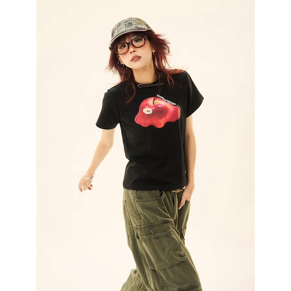 Áo Thun Baby Tee Nữ REDLABEL In APPLE Chất Liệu Thun Co Giãn 2 Chiều Cao Cấp Thoáng Mát Hình In Năng Động Cá Tính
