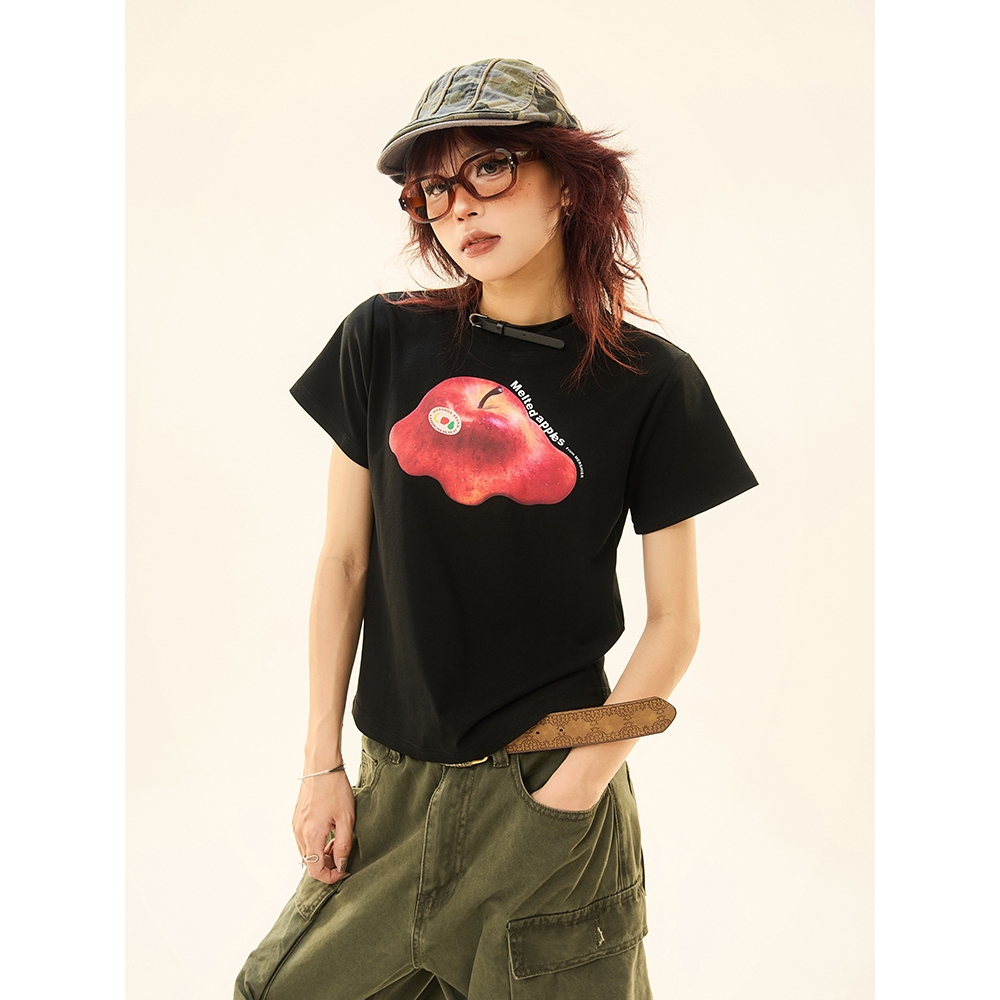 Áo Thun Baby Tee Nữ REDLABEL In APPLE Chất Liệu Thun Co Giãn 2 Chiều Cao Cấp Thoáng Mát Hình In Năng Động Cá Tính