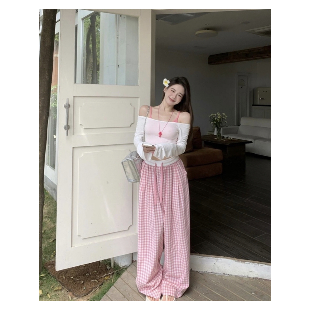 Quần Suông Kẻ Nữ Cạp Cao Dài 100-102 CM