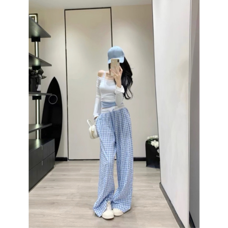 Quần Suông Kẻ Nữ Cạp Cao Dài 100-102 CM