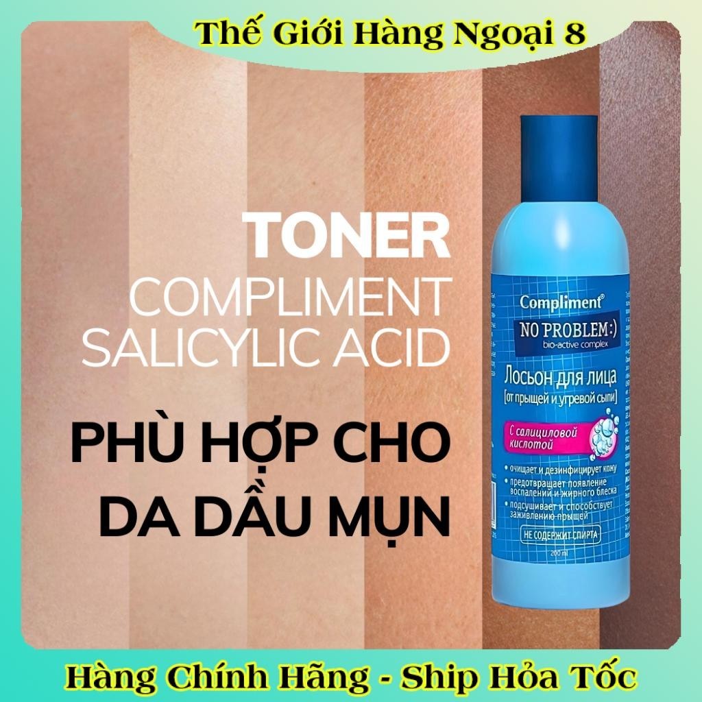 Toner Compliment No Problem 200ml chứa BHA giúp làm sạch sâu, kiềm dầu, giảm viêm, giảm mụn của Nga