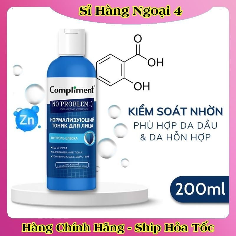 Toner Compliment No Problem 200ml chứa BHA giúp làm sạch sâu, kiềm dầu, giảm viêm, giảm mụn của Nga