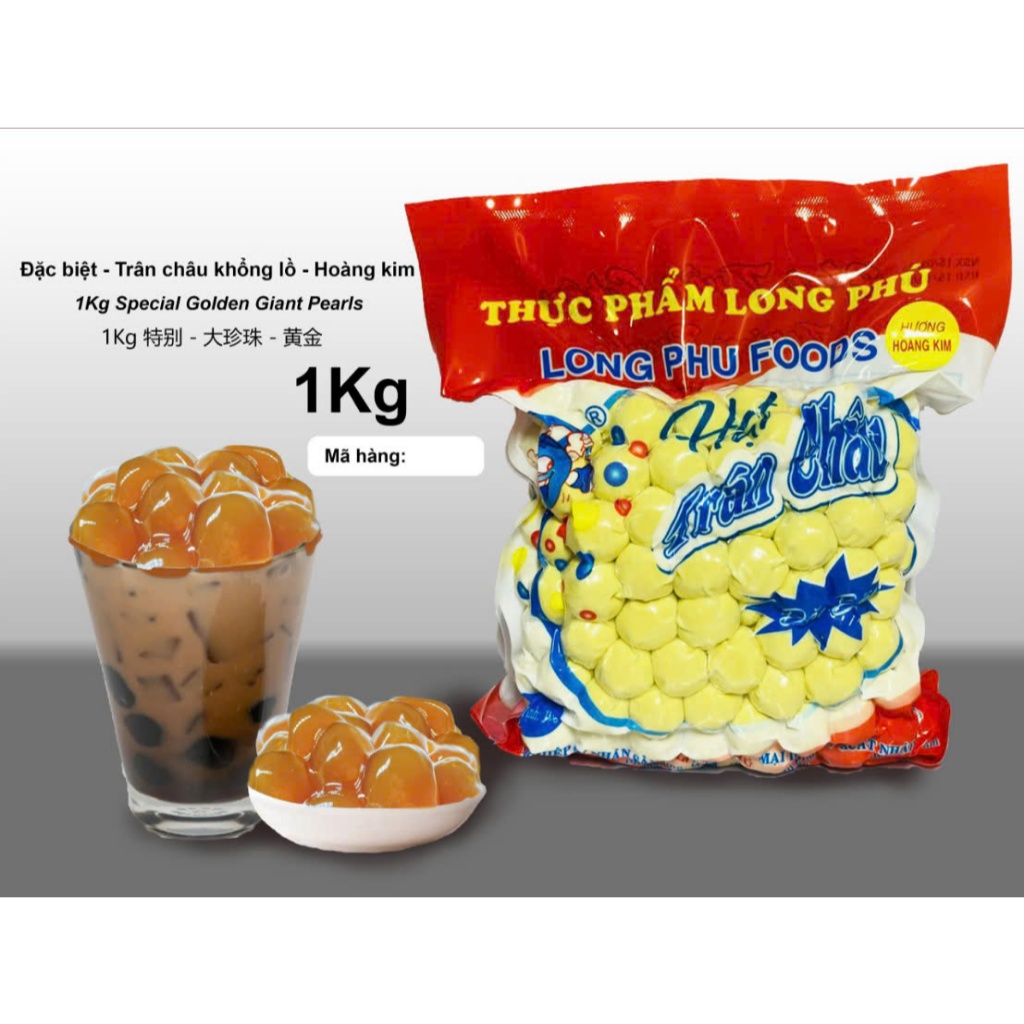 Trân châu hoàng kim KHỔNG LỒ LONG PHÚ gói 1kg - Topping nguyên liệu trà sữa, chè.