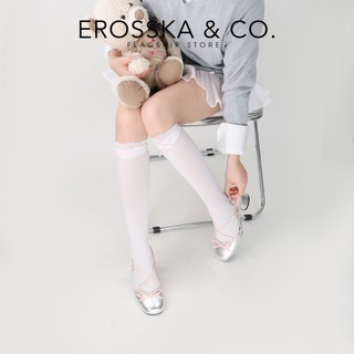 Erosska - Giày cao gót nữ mũi tròn phối nơ kiểu dáng thanh lịch màu trắng phối kem cao 5cm - EL042