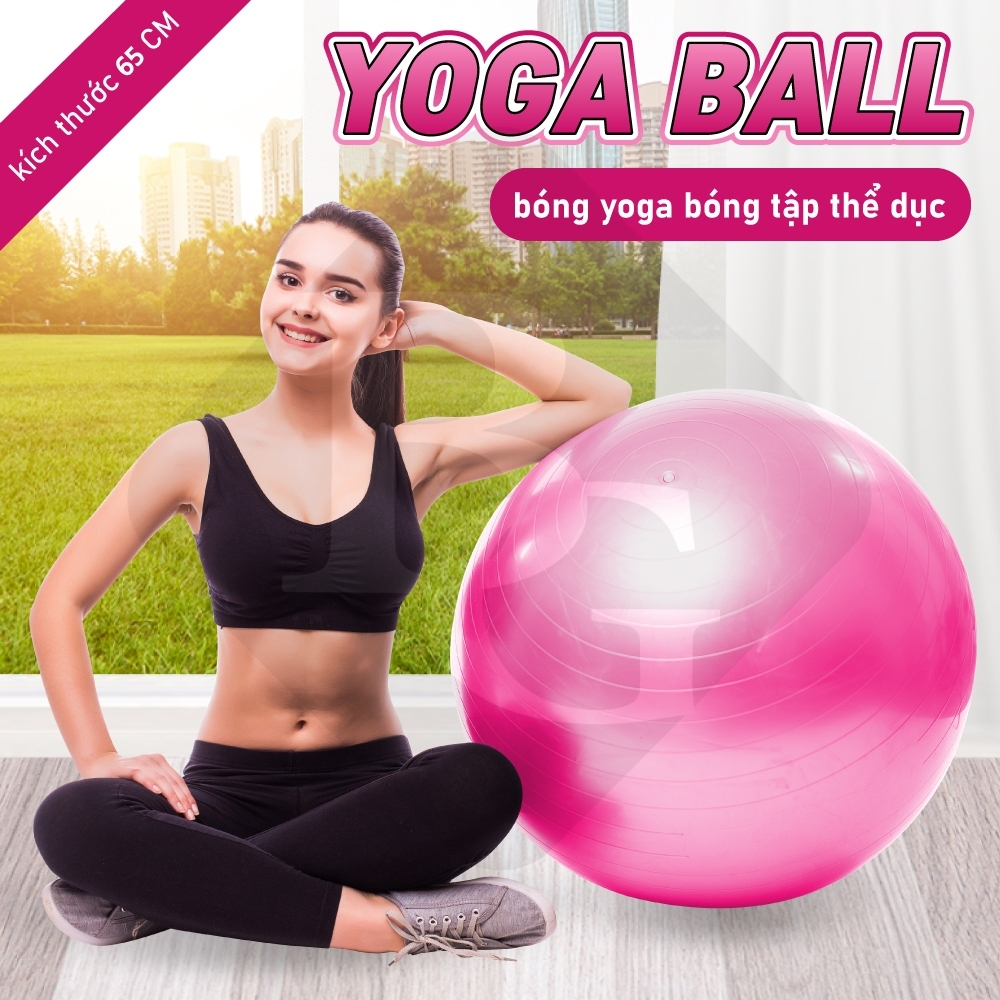 Ảnh [55cm]  KHÔNG KÈM BƠM BG Bóng Tập Yoga  Nhiều Màu Cao Cấp TÍM-XANH-HỒNG-XÁM 1