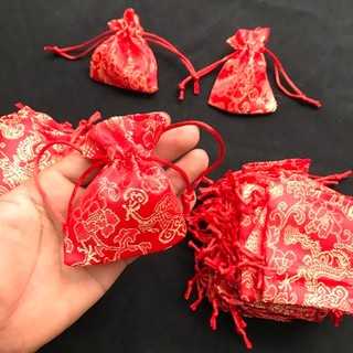 Túi gấm đỏ , túi gấm vàng phong thủy tài lộc rồng phượng và chữ Phúc Lộc may mắn cát tường