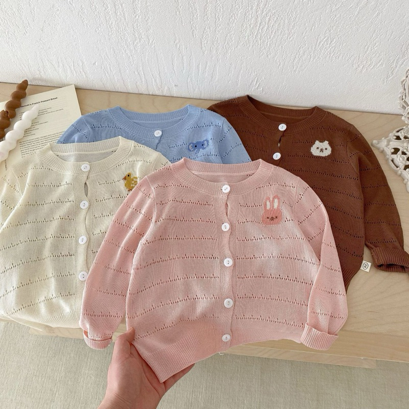 (Order) Áo khoác len cardigan lỗ thông hơi hoạ tiết ngộ nghĩnh đáng yêu cho bé trai bé gái