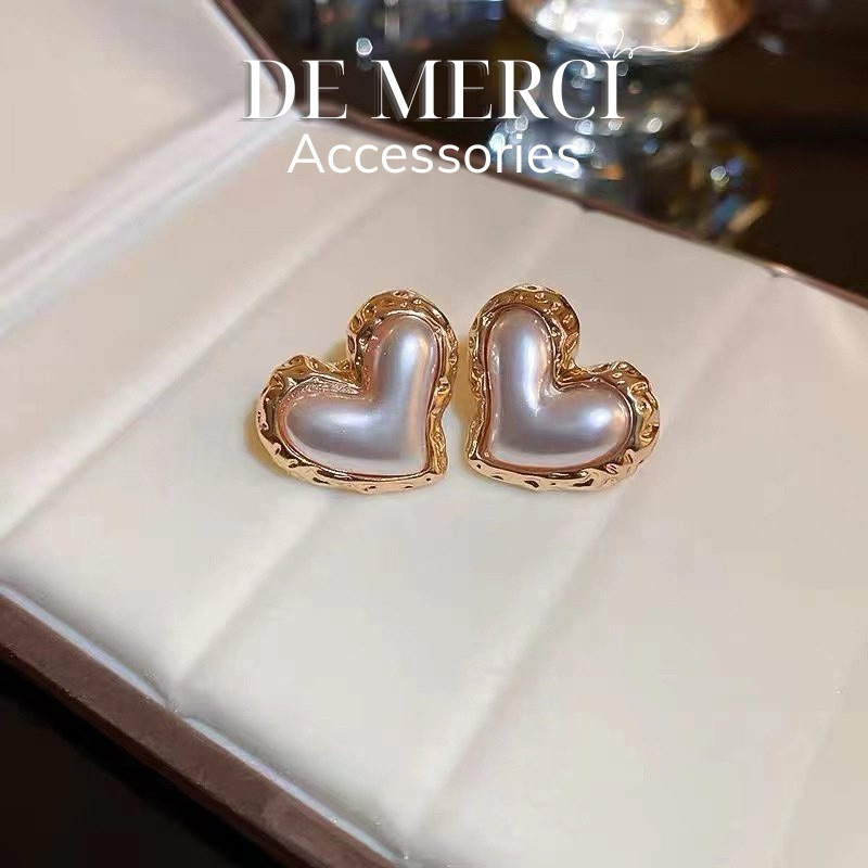 Khuyên tai nữ DE MERCI ACCESSORIES hình trái tim mạ vàng phụ kiện trang sức nữ cá tính BT011