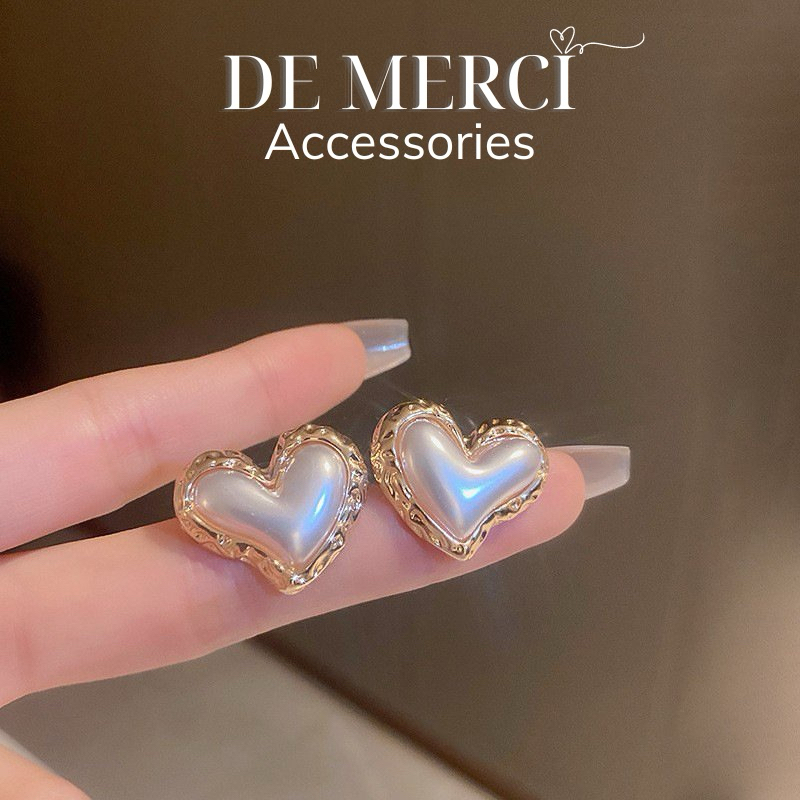 Khuyên tai nữ DE MERCI ACCESSORIES hình trái tim mạ vàng phụ kiện trang sức nữ cá tính BT011