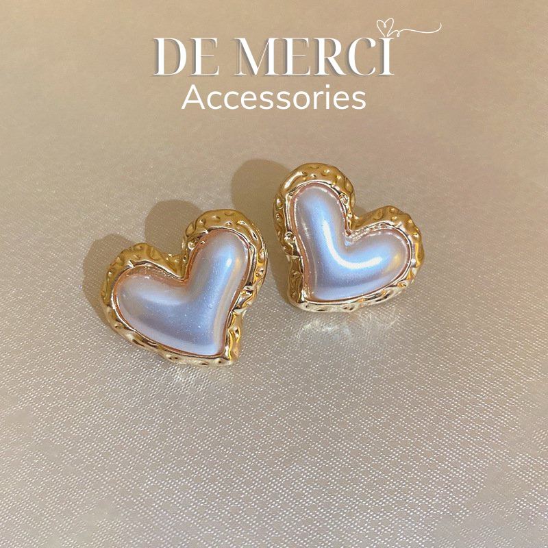 Khuyên tai nữ DE MERCI ACCESSORIES hình trái tim mạ vàng phụ kiện trang sức nữ cá tính BT011