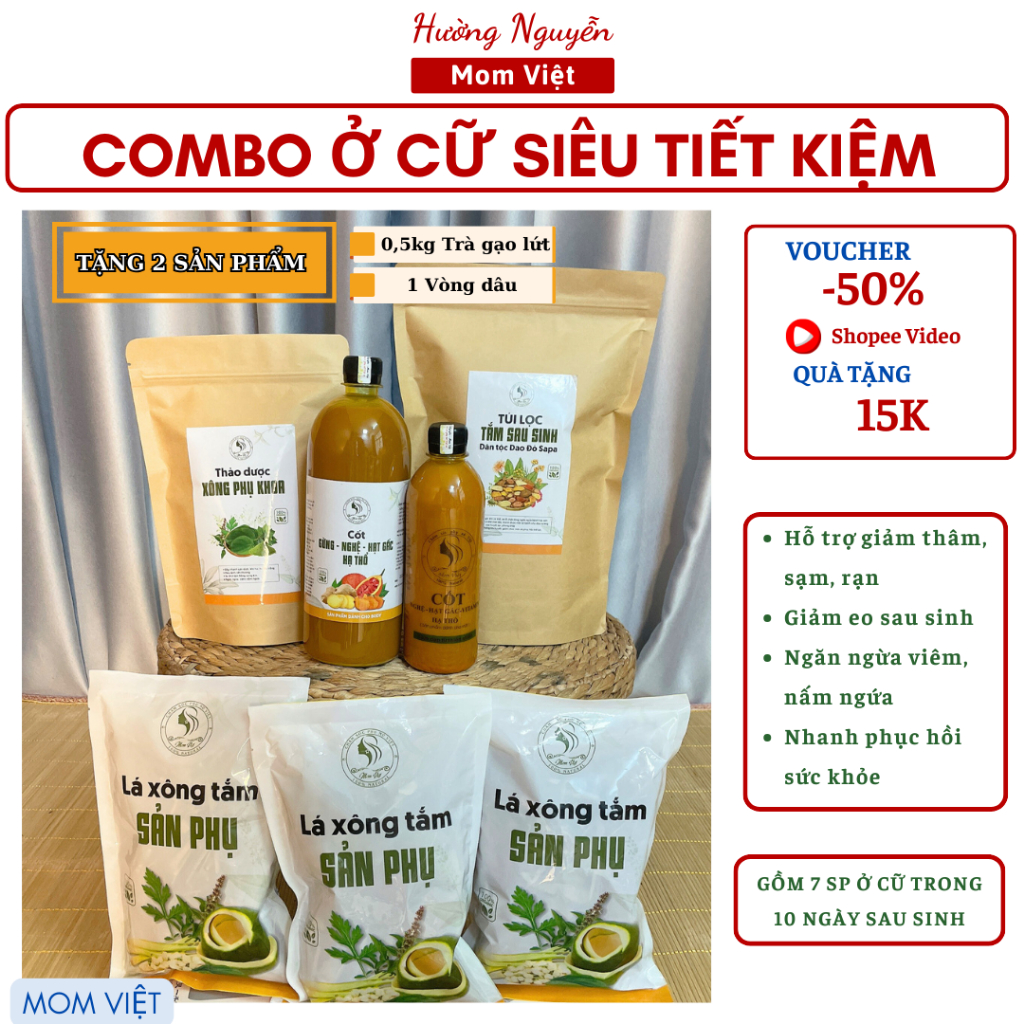 Combo cho bà bầu 🎁 MOM VIỆT 🎁 Bộ sau sinh cho mẹ ở cữ , xông tắm sau sinh , lợi sữa , hết thâm rạn , hồi phục sức khỏe