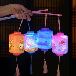 Đèn lồng trung thu hình trụ có đèn LED , có cán cầm giá rẻ làm quà tặng trung thu tập thể cho bé
