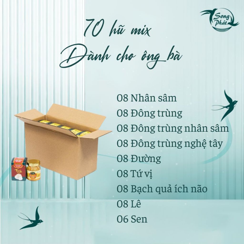 Thùng 70 hũ tổ yến Mix vị Song Phát tăng cường sức khỏe nhanh chóng làm chậm quá trình lão hóa 70ml
