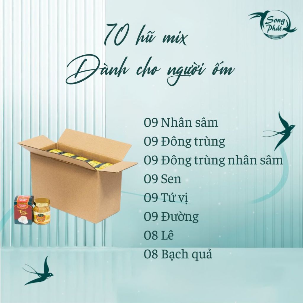 Thùng 70 hũ tổ yến Mix vị Song Phát tăng cường sức khỏe nhanh chóng làm chậm quá trình lão hóa 70ml