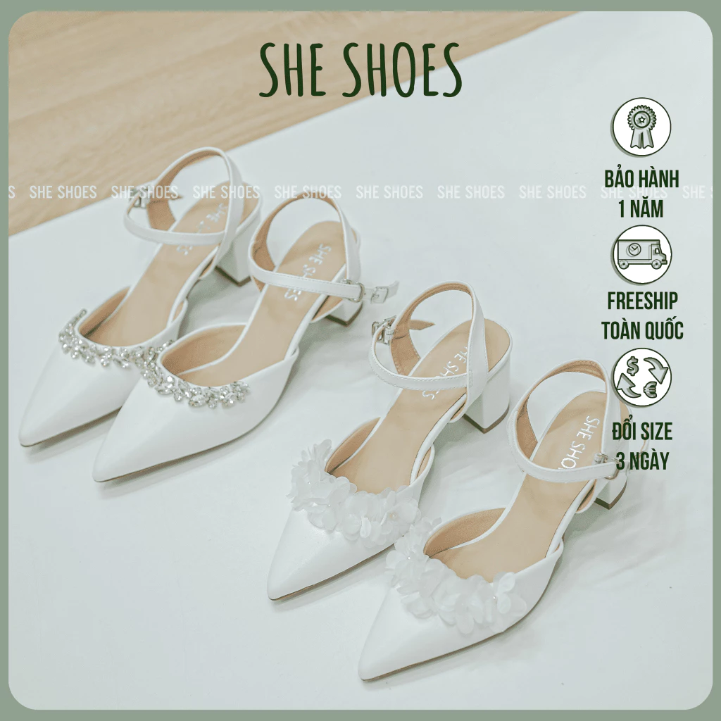 SANDAL GIÀY CƯỚI 5P GÓT VUÔNG ĐÍNH ĐÁ