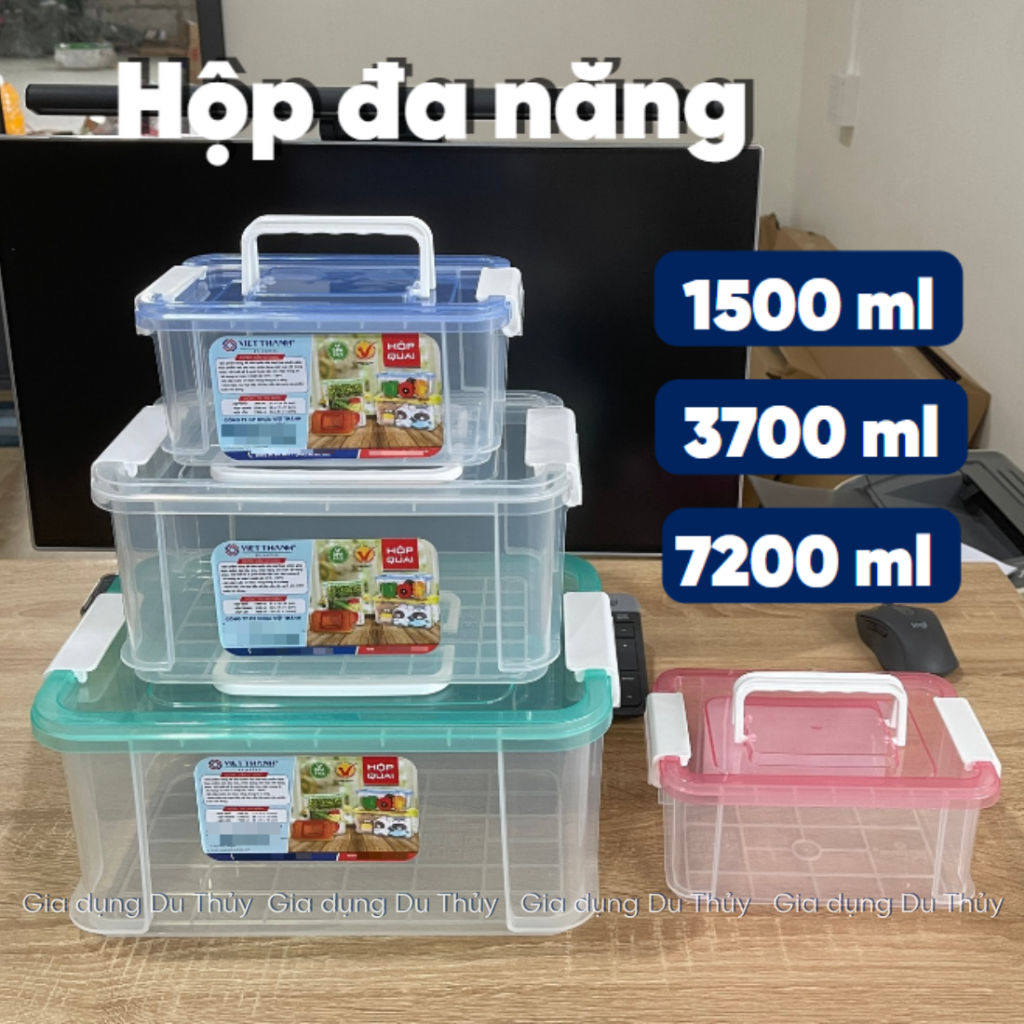 Hộp nhựa trong có nắp gài và quai xách đựng thực phẩm đựng dụng cụ đồ ...