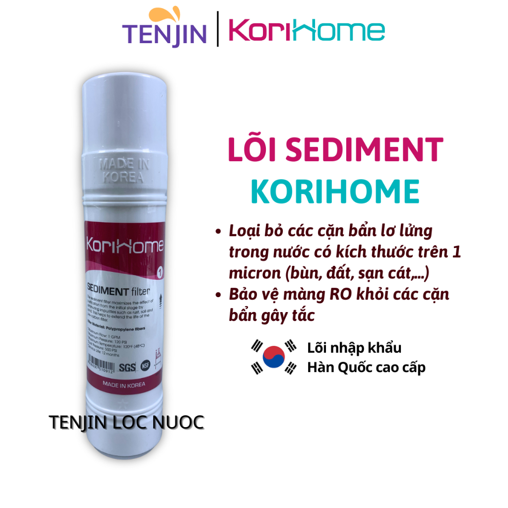 Lõi Lọc Thô Sediment Korihome Polypropylen Dạng Cắm Nhanh Chữ U Sản Xuất Tại Hàn Quốc - Dòng Lõi Cao Cấp Của Hãng Karofi
