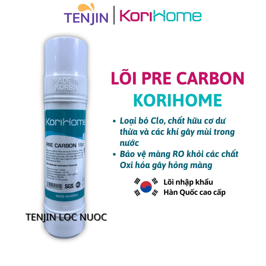 Lõi Lọc Thô Pre Carbon Korihome Than Hoạt Tính Dạng Cắm Nhanh Chữ U Sản Xuất Tại Hàn Quốc - Dòng Cao Cấp Của Karofi
